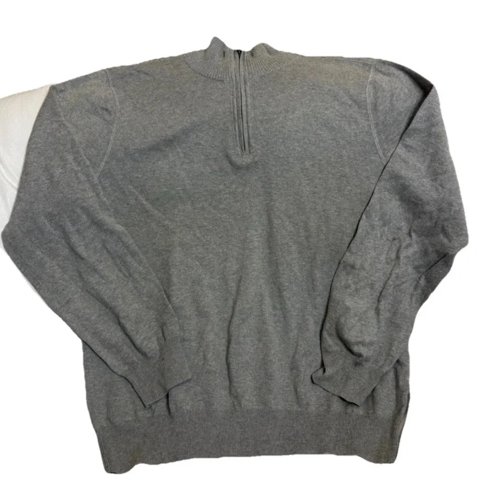 J. Crew Sweater Men XL Slim Knit Gray 1/4 Zip Mock Neck Cotton Cashmere Blend